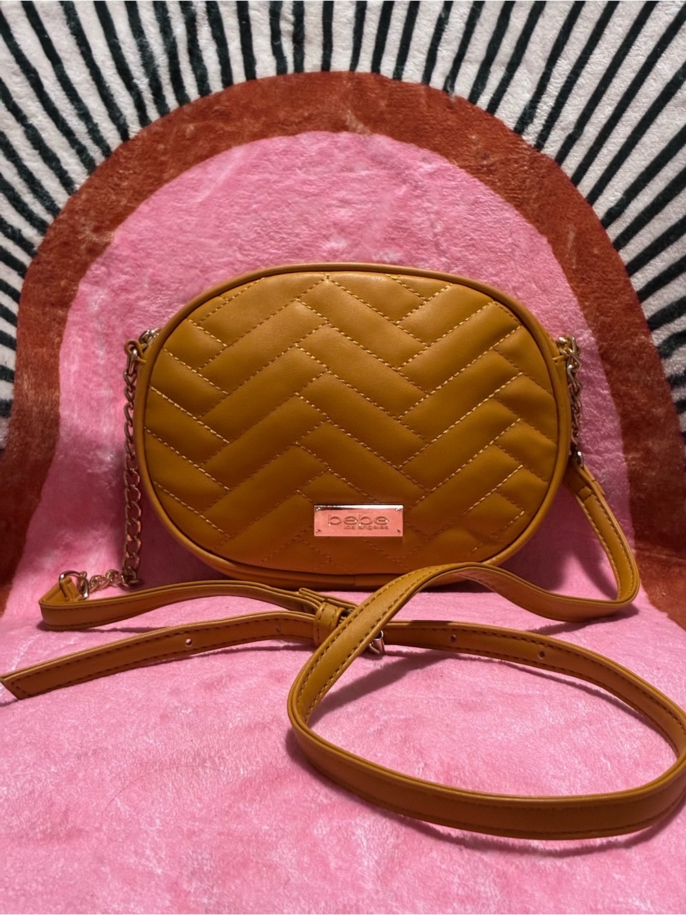 Bebe Los Angeles Quilted Amber Crossbody Bag with Chain Strap